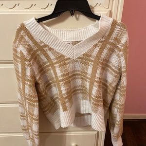 long sleeve brown and white sweater
